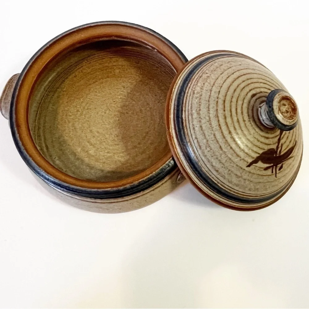 Studio Art Pottery Casserole Dish Lidded Stoneware Handles Handcrafted Signed